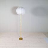 Modern mid-century brass floor lamp ASEA with round cotton shade, Sweden, 1960s