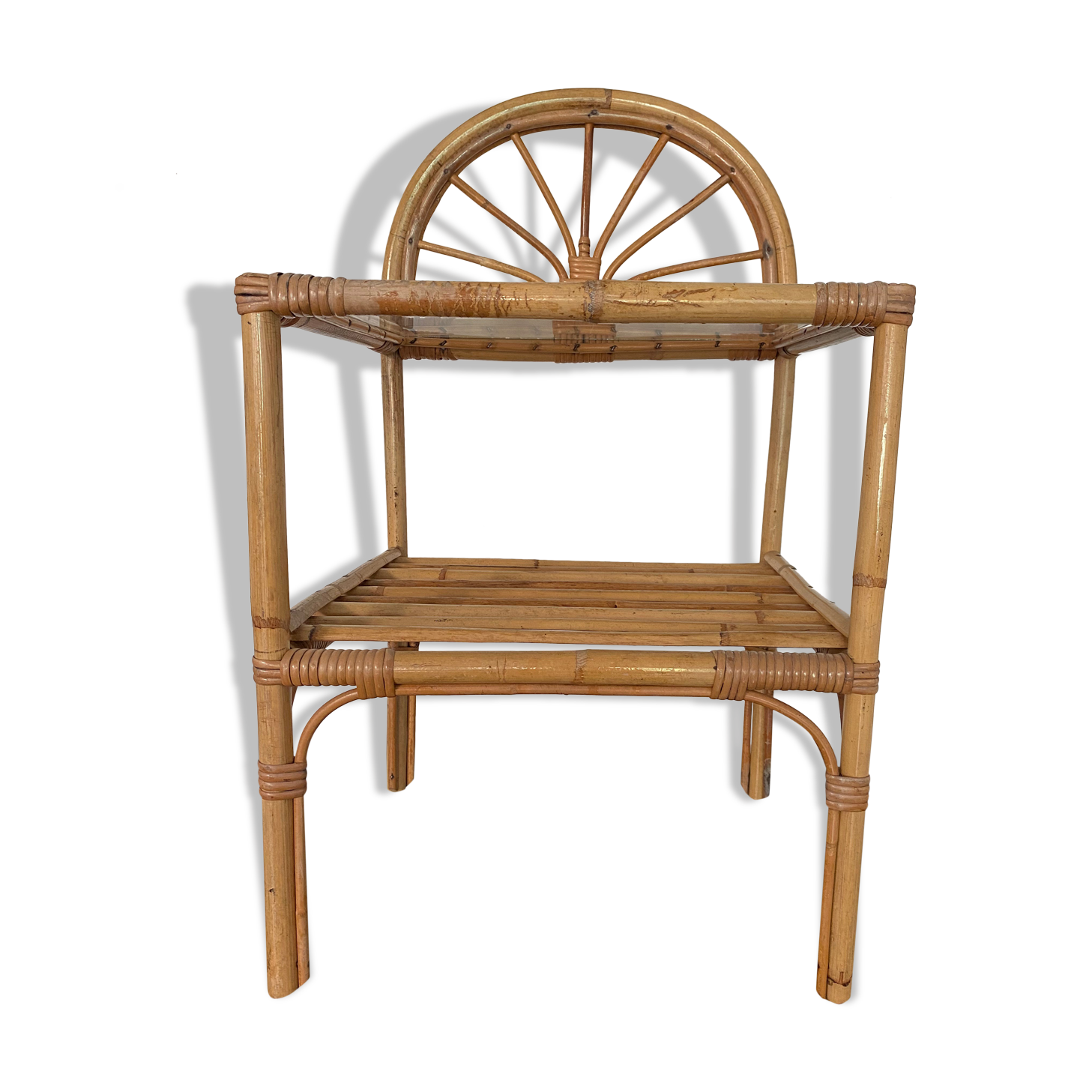 Boho vintage rattan side or bedside table