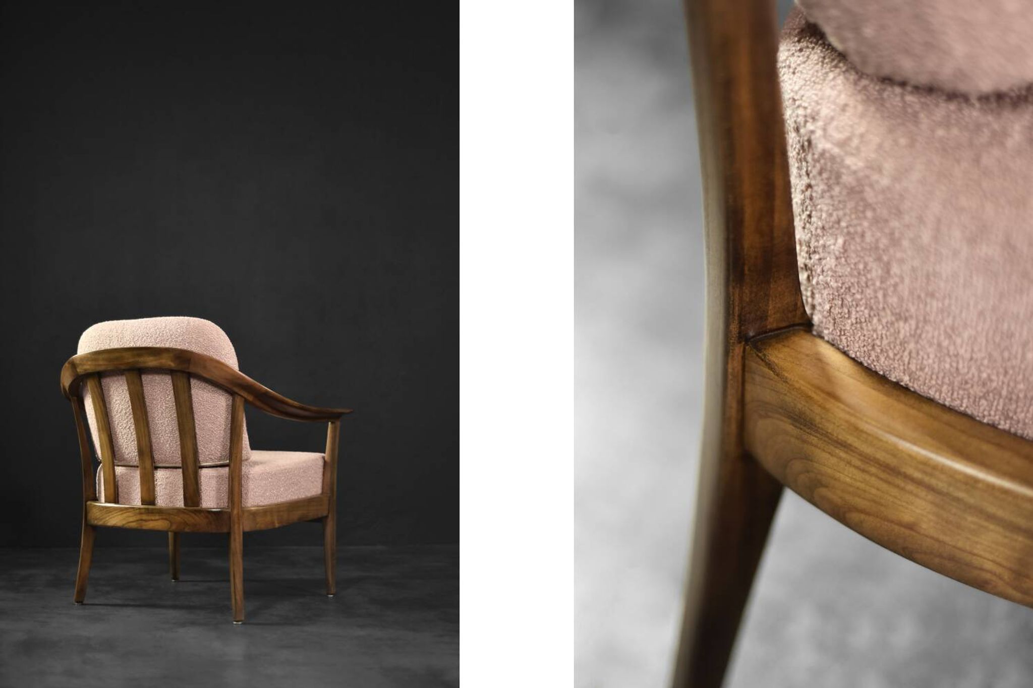 Pair of Mid-Century German Elegant Cherry Wood and Dusty Pink Fabric Armchairs