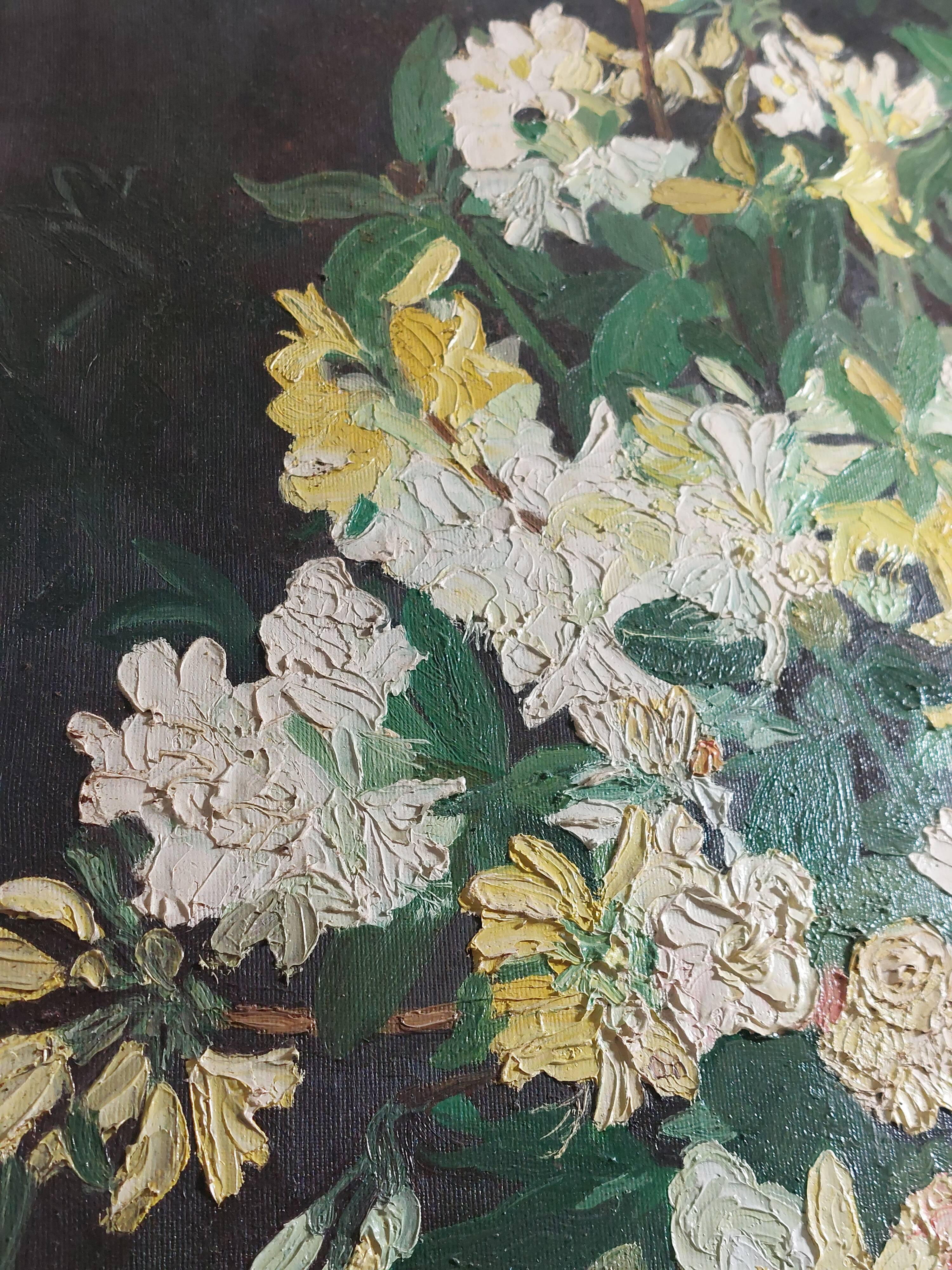 Peinture à l'huile, pastel vintage "bouquet de fleurs"