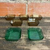 Set of 7 Antique ARCOROC Molded Glass Ramekins/Bowls, Smoked & Vintage Green