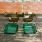 Set of 7 Antique ARCOROC Molded Glass Ramekins/Bowls, Smoked & Vintage Green
