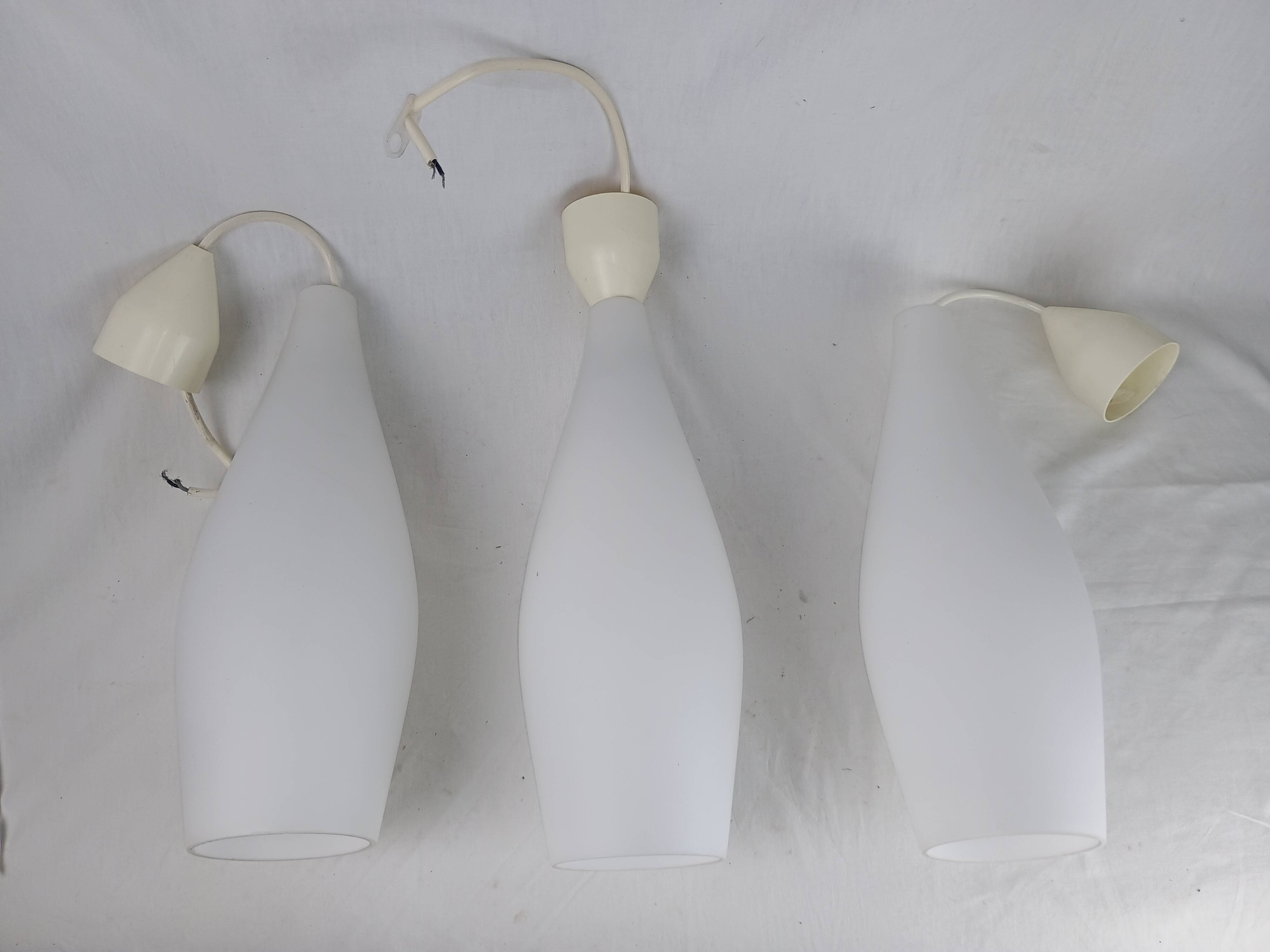 Superb set of three Holmegaard white opaline glass pendant lights