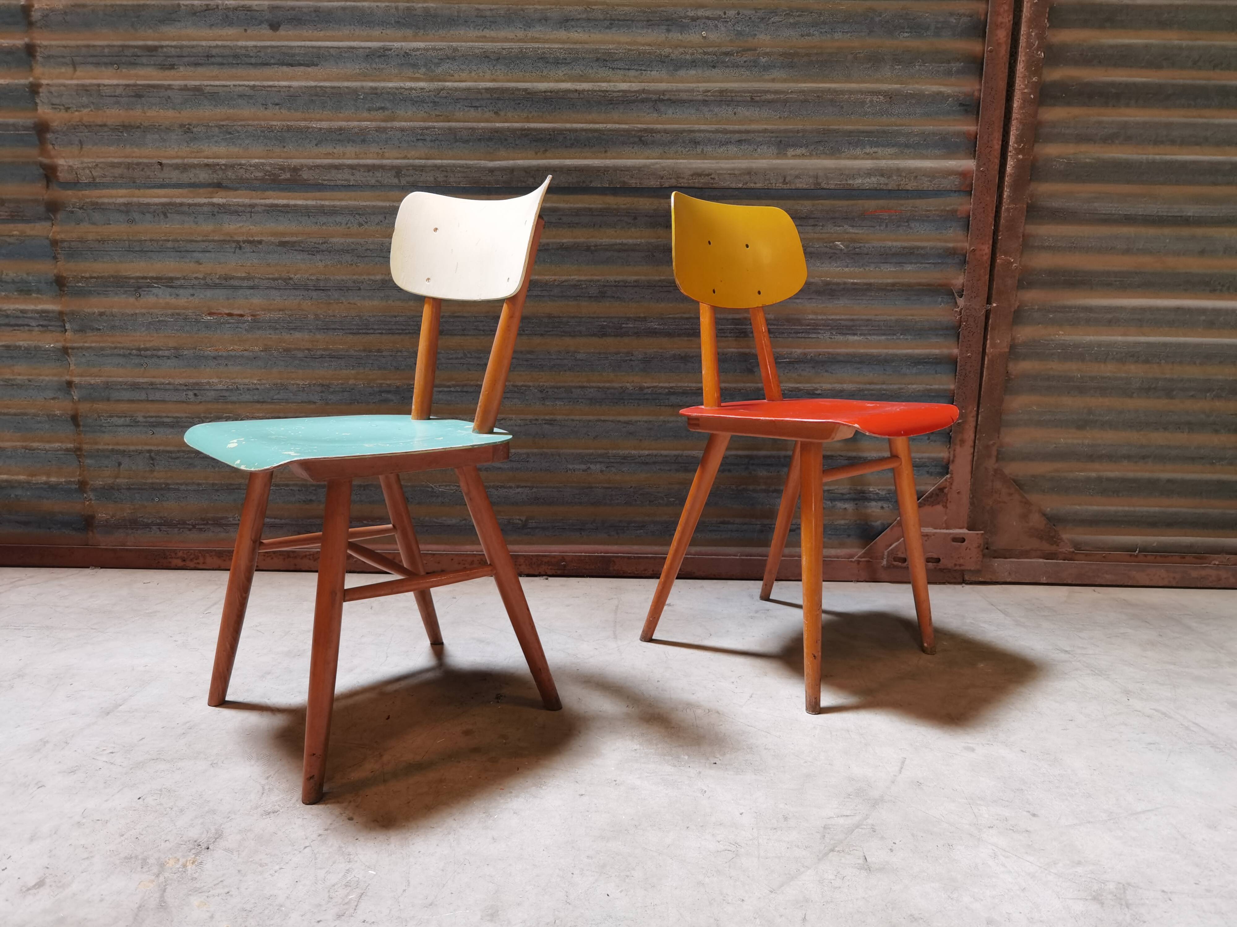 Pair of wooden chairs ton czech republic 1960