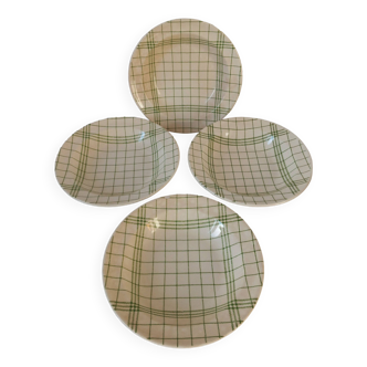 Assiettes creuses Gien Prairie torchon vert Vintage