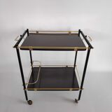 Side table with wheels in gilded metal and laminated veneer from the 70s