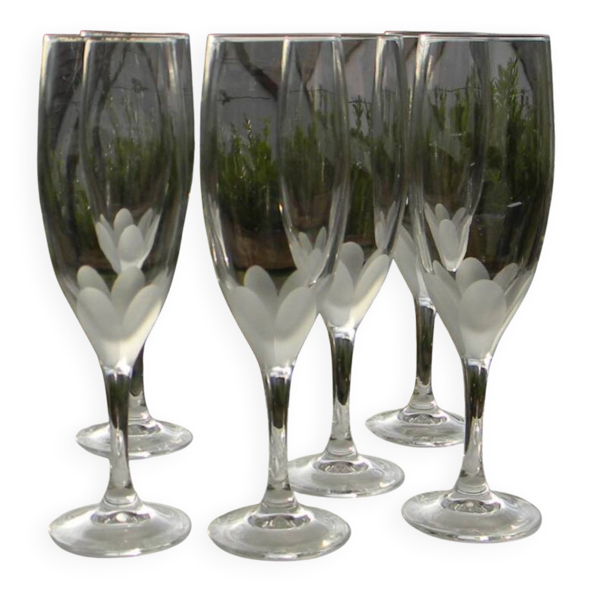 Set of 6 cut crystal flutes from lorraine.