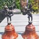 Pair of table bells musician angels in copper metal and bronze