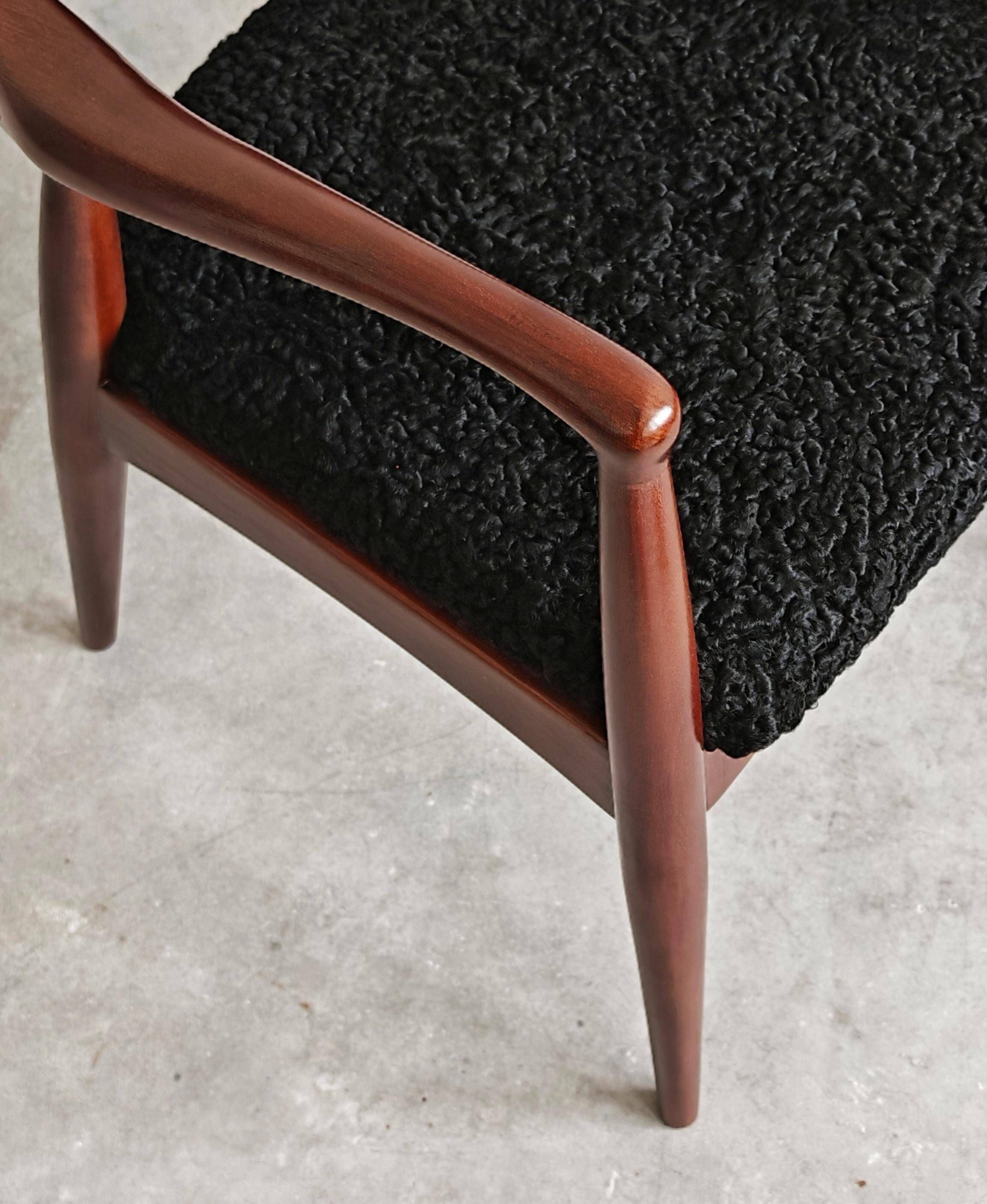 Mid Century Modern armchair in astrakhan lambskin, Yugoslavia 1960s