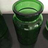 Set of 2 green glass jars