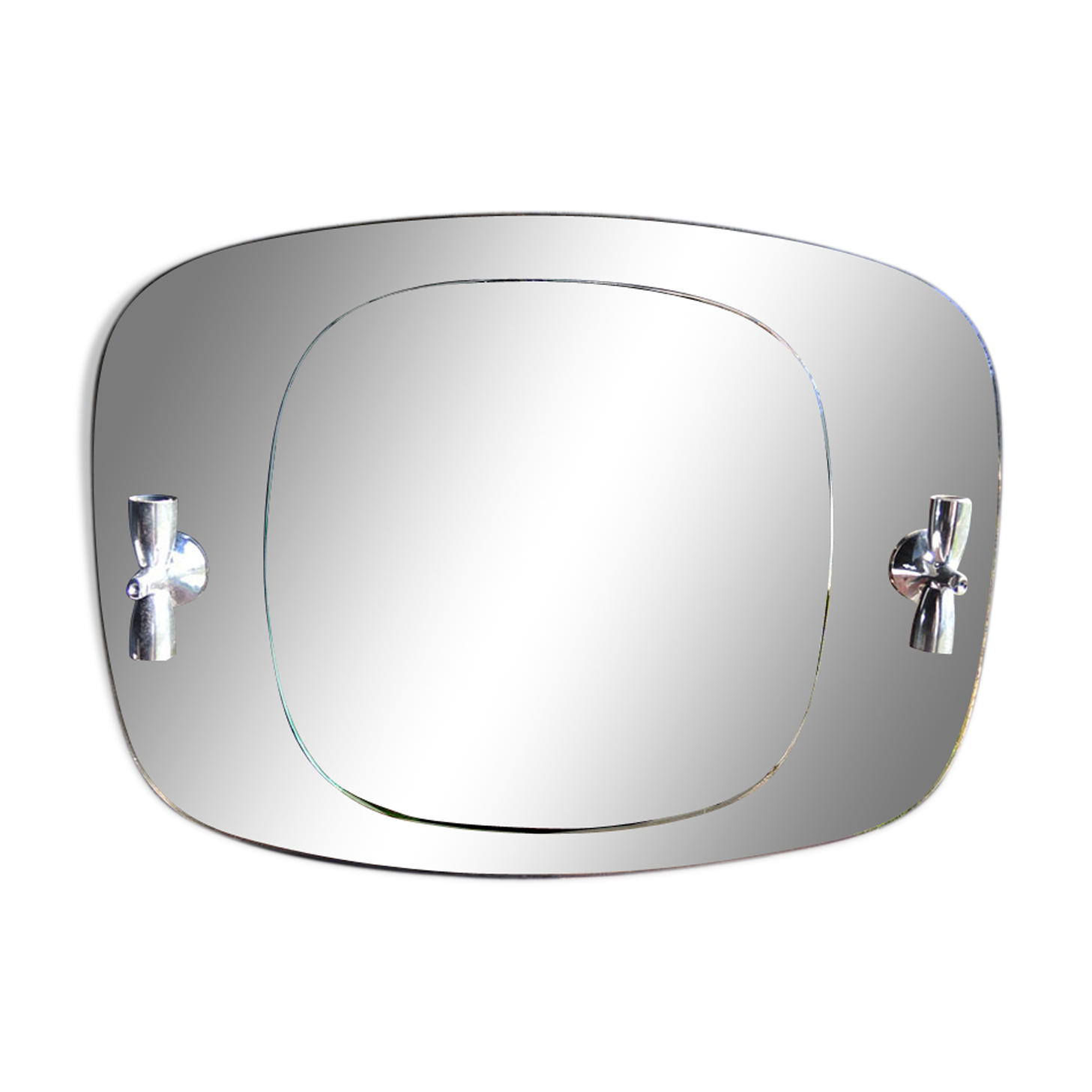 Mirror with glazed brown glass wall lights from the 70's - 79x59cm