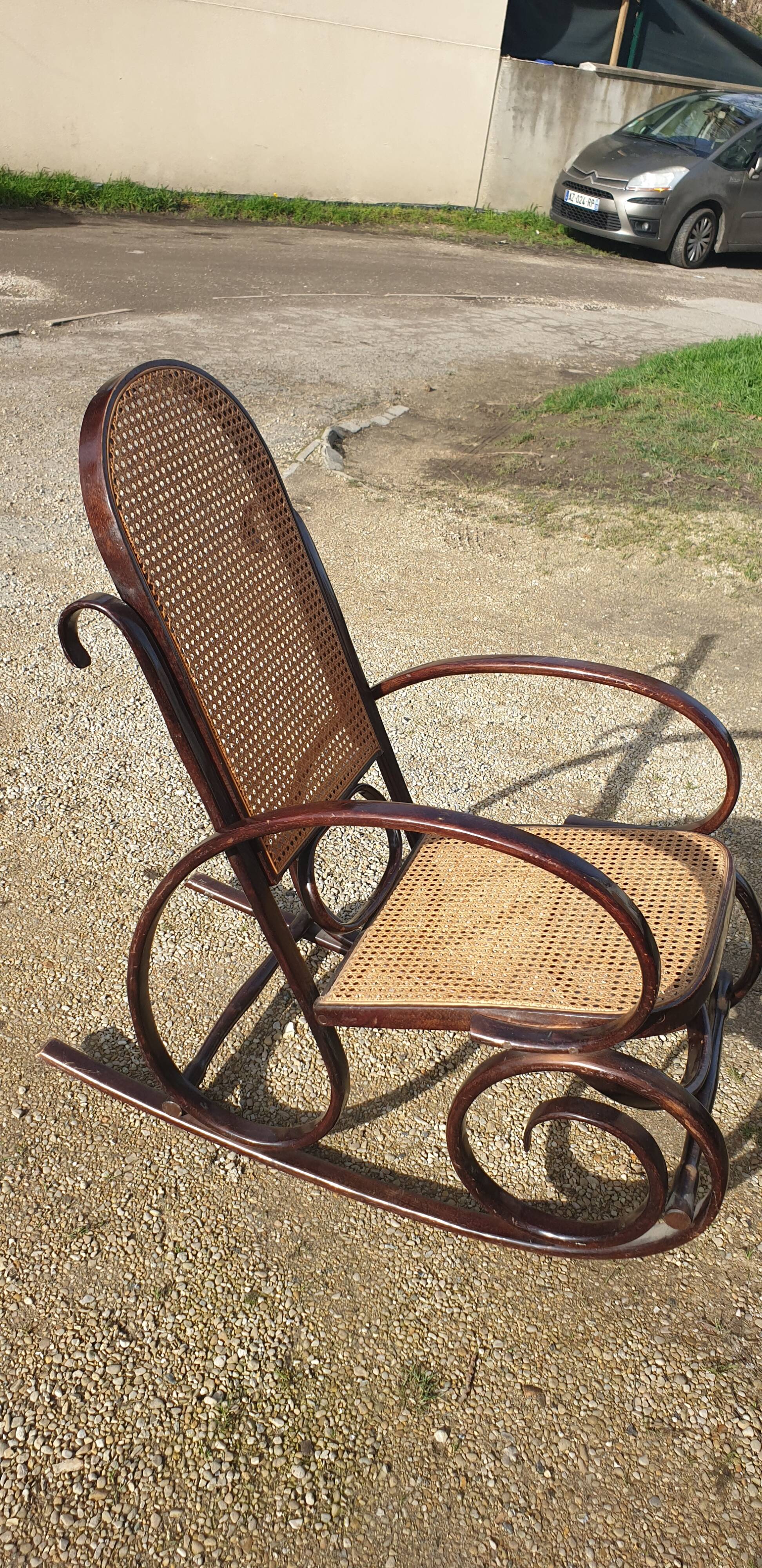 Rocking chair wood and canage seventies