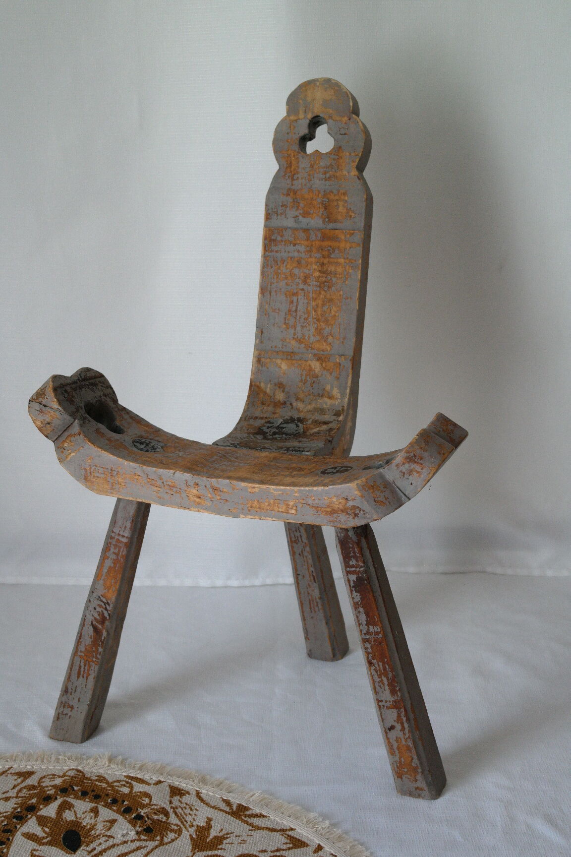 Brutalist wooden chair tripod XXth