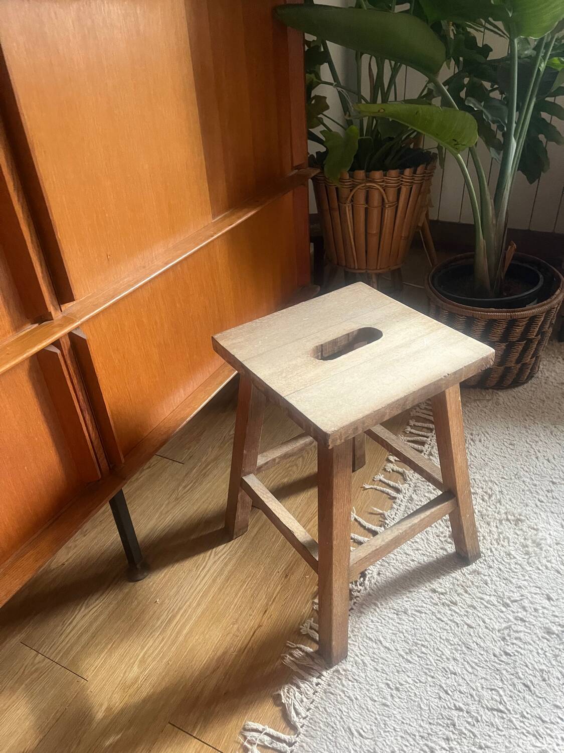 Vintage solid oak stool