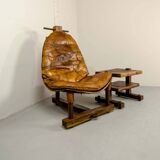 Brutalist Brazilian Style Patched Leather Lounge Chair and Side Table 60s