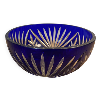Cobalt Blue Cut Glass Salad Bowl