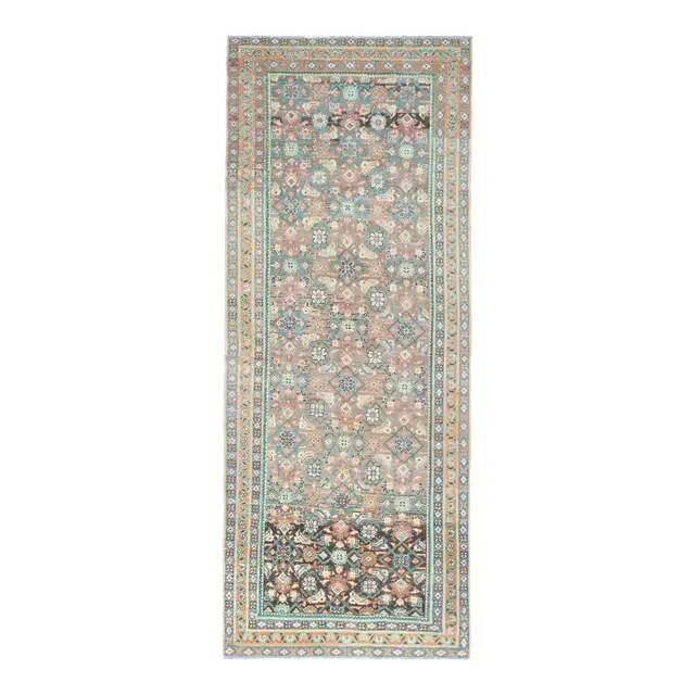 Vintage Turkish Oushak Handmade Wool Cotton Brown Runner Rug 118x301