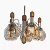 Murano glass chandelier in wood and chrome for Mazzega 60/70