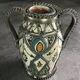 Old safi pottery vase in polychrome paint and metal sculpture décor 14 cm