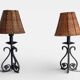 Spanish Hand Forged Wrought Iron Table Lamps with Hand Woven Wicker Shades