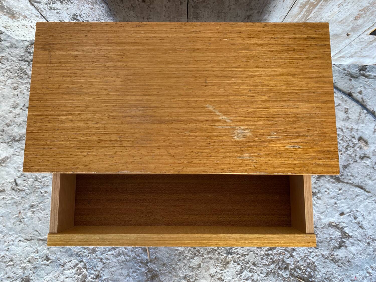 Vintage 1970s Wooden Nightstand with Case + Drawer