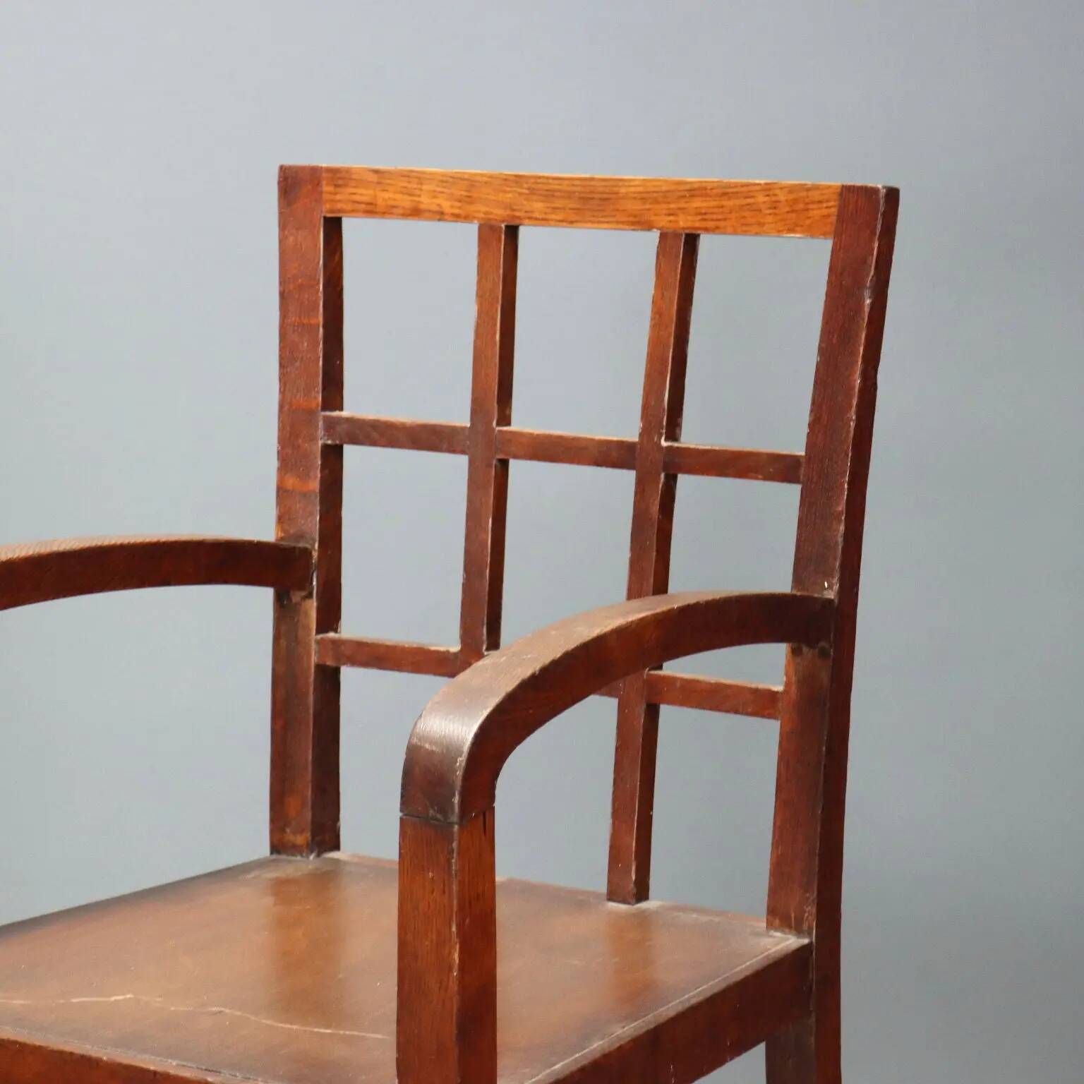 Pair of antique Art Deco armchairs in oak, Italy, 20th century