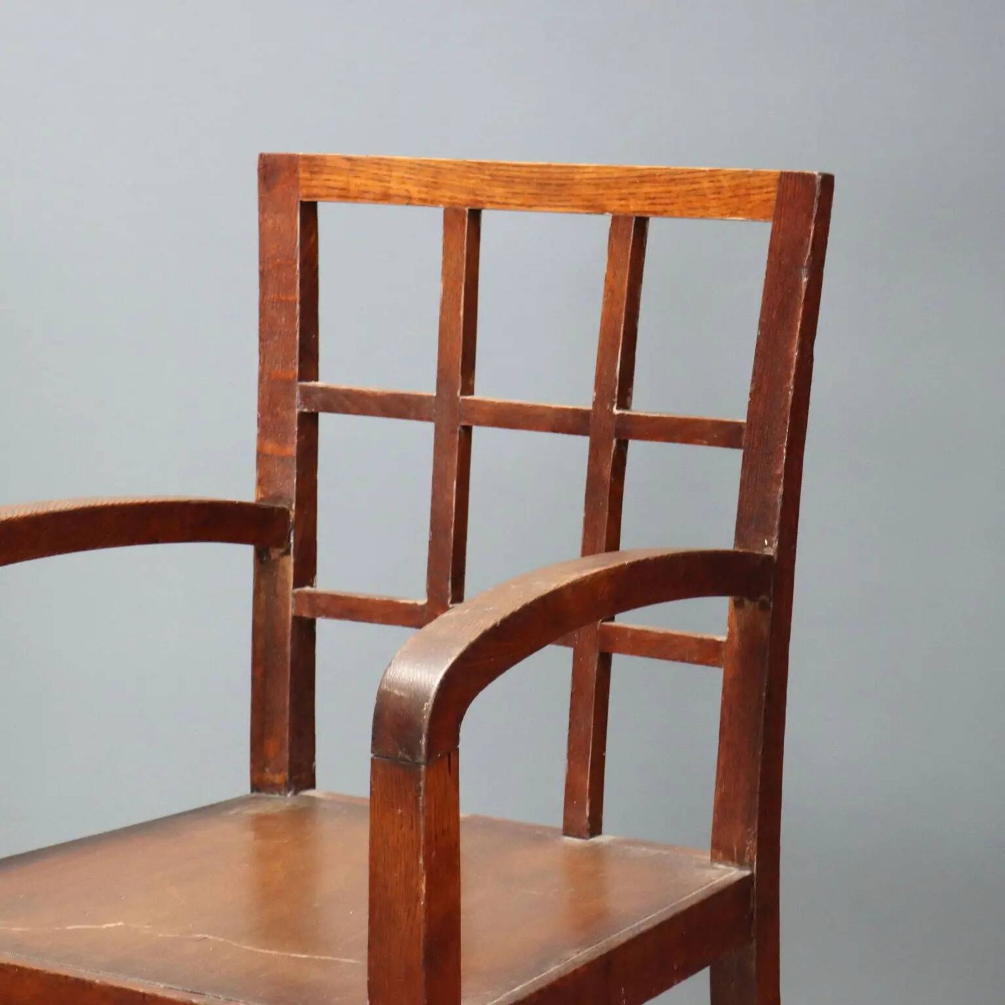 Pair of antique Art Deco armchairs in oak, Italy, 20th century