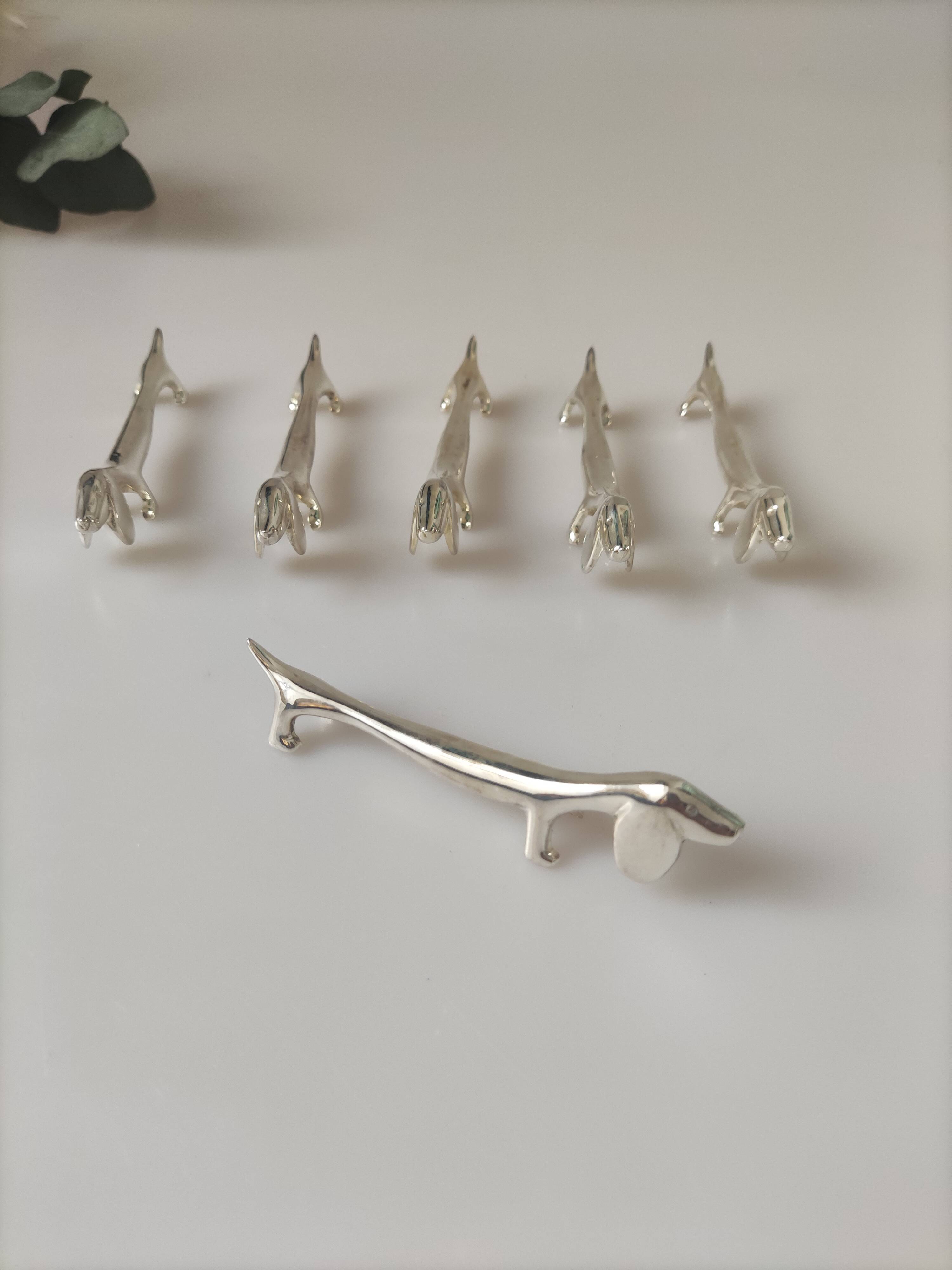Ensemble de 6 porte couteaux métal argenté chien