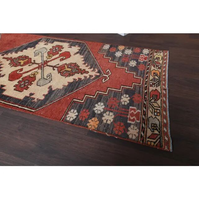 Vintage Turkish Oushak Handmade Wool Cotton Red Runner Rug 73x330