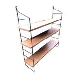 Wall shelf String lacquered metal black and light wood 1960