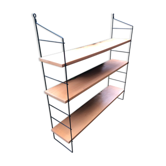 Wall shelf String lacquered metal black and light wood 1960