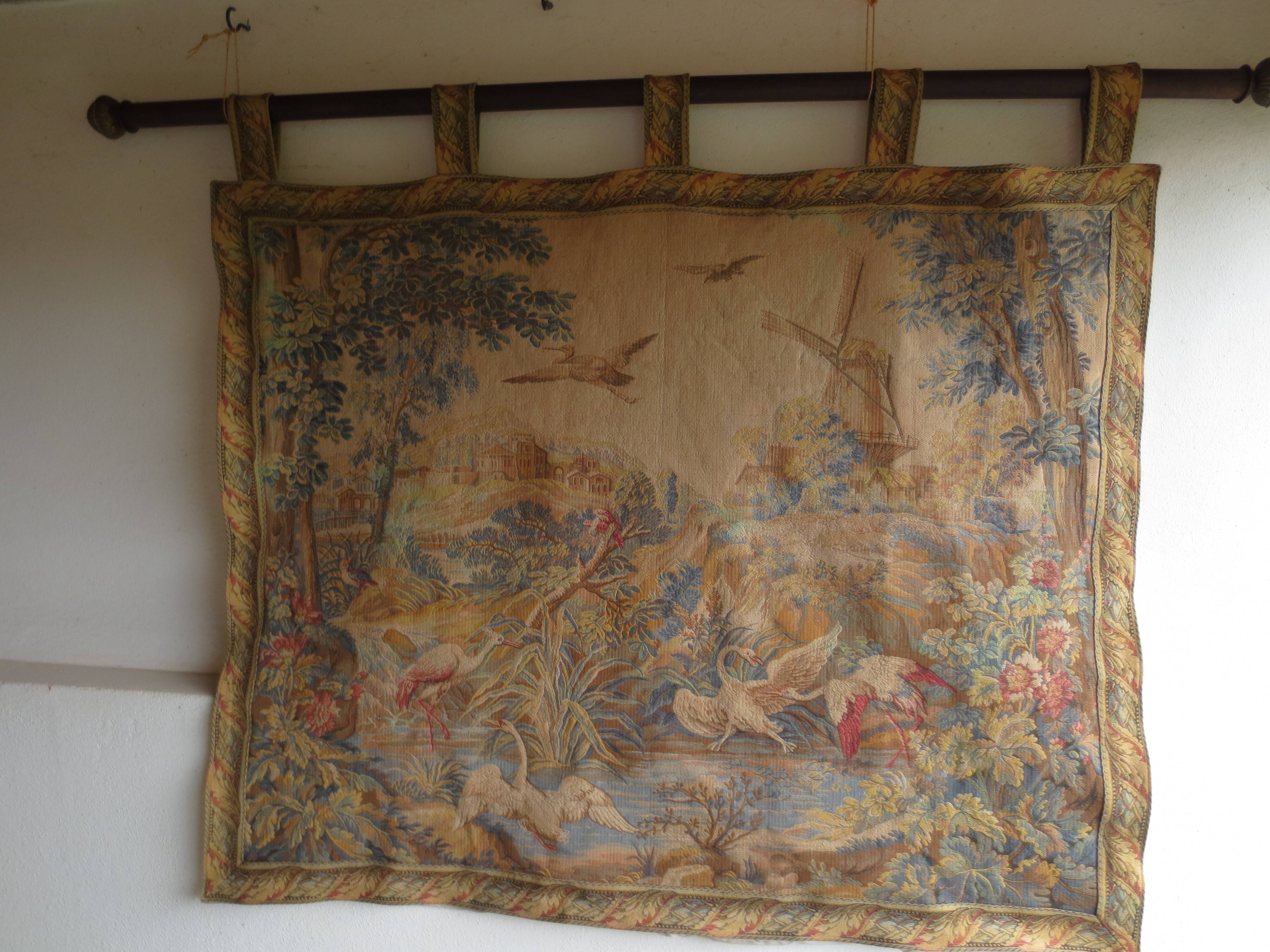 large antique wall tapestry, Aubusson style