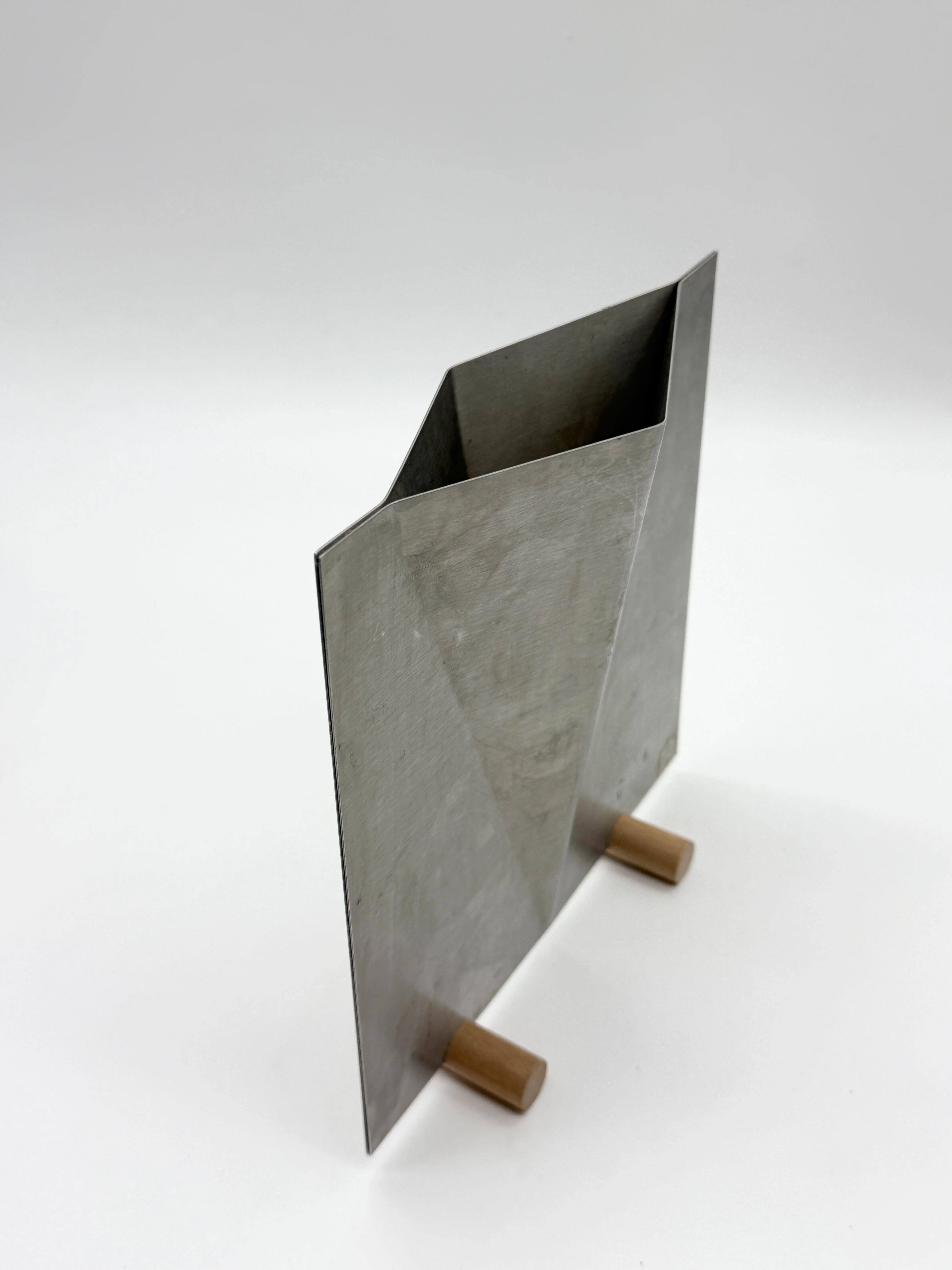 Sculptural brushed aluminium vase, 1980s