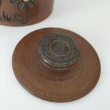 Vintage tea pot in brown flowered stoneware – La Poterie des Mottes – Saint-Amand