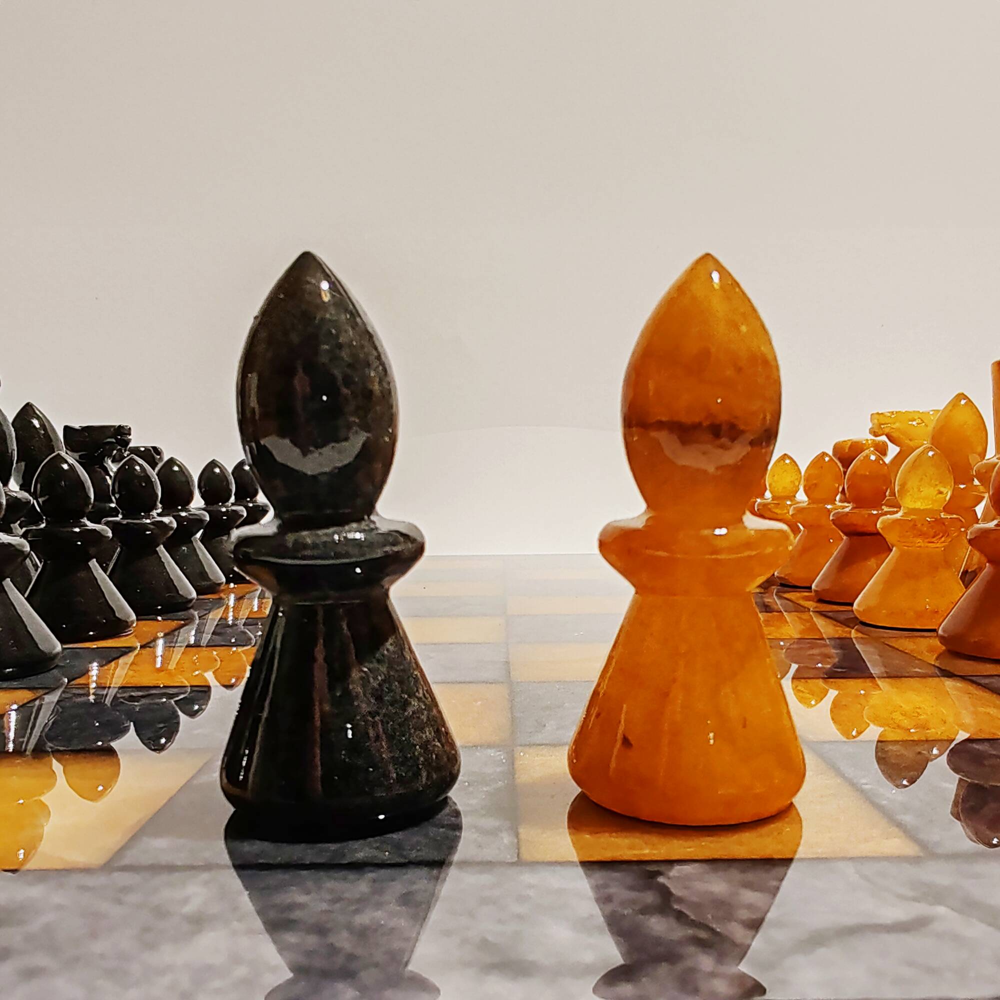 1970s Big Chess Set in Hand Carved Alabaster of Volterra - Black and Brown