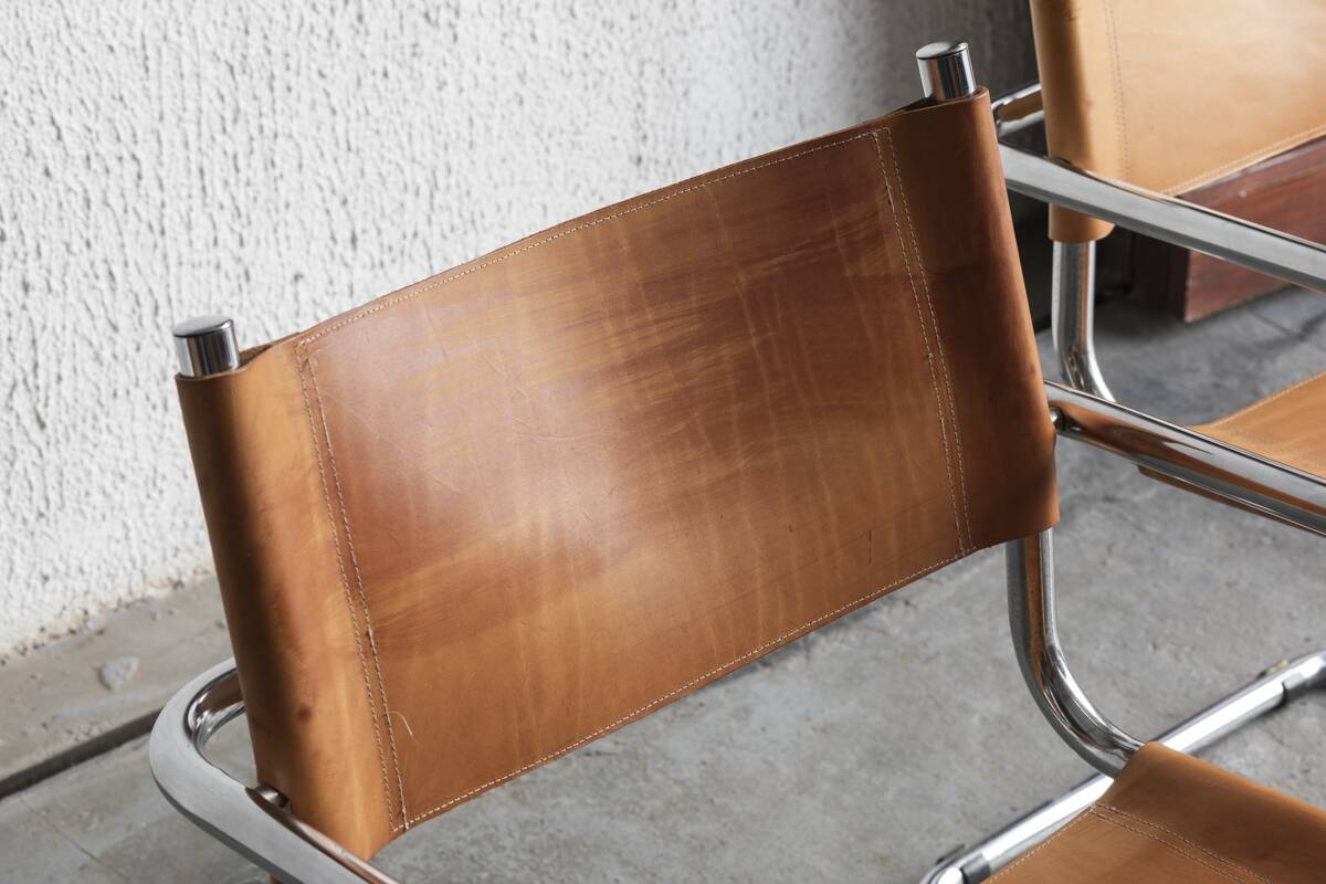 Set of 4 tubular dining chairs in Bauhaus style, in the manner of Marcel Breuer, 1970s