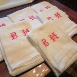 Set of 6 white embroidered terry towels 1930.1950
