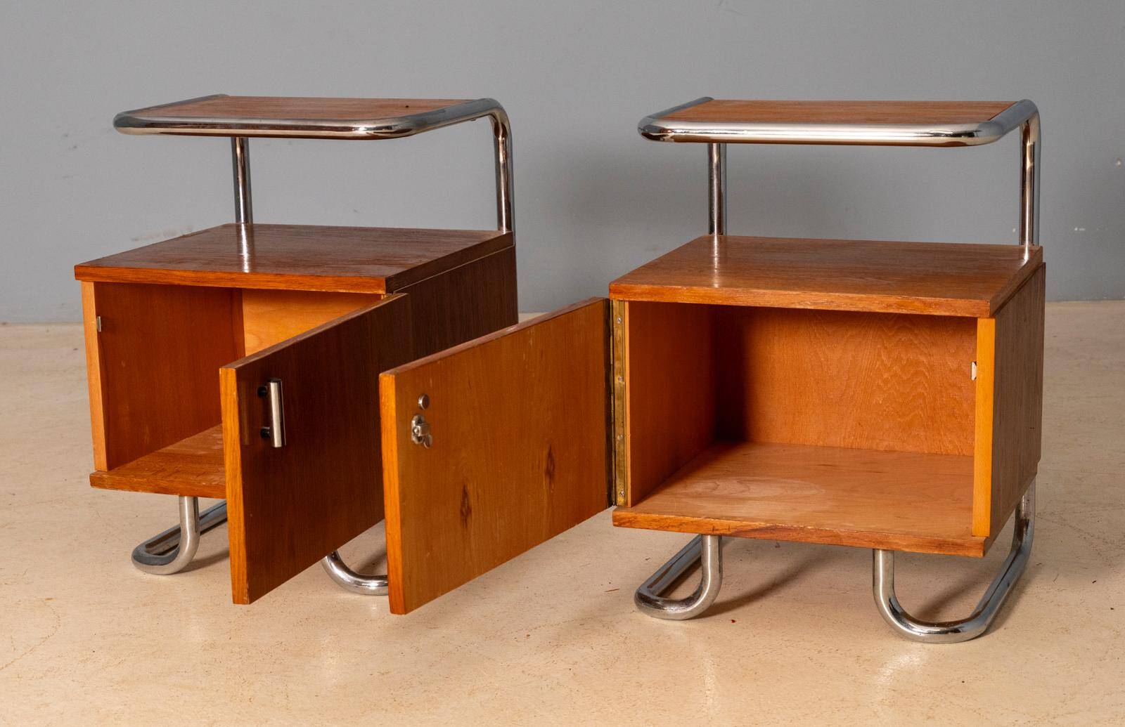 Pair of Chromed Nightstands, Vichr & spol, 1950s, Czechoslovakia