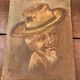 Old Table Oil on Canvas: Portrait of a Man in a Hat