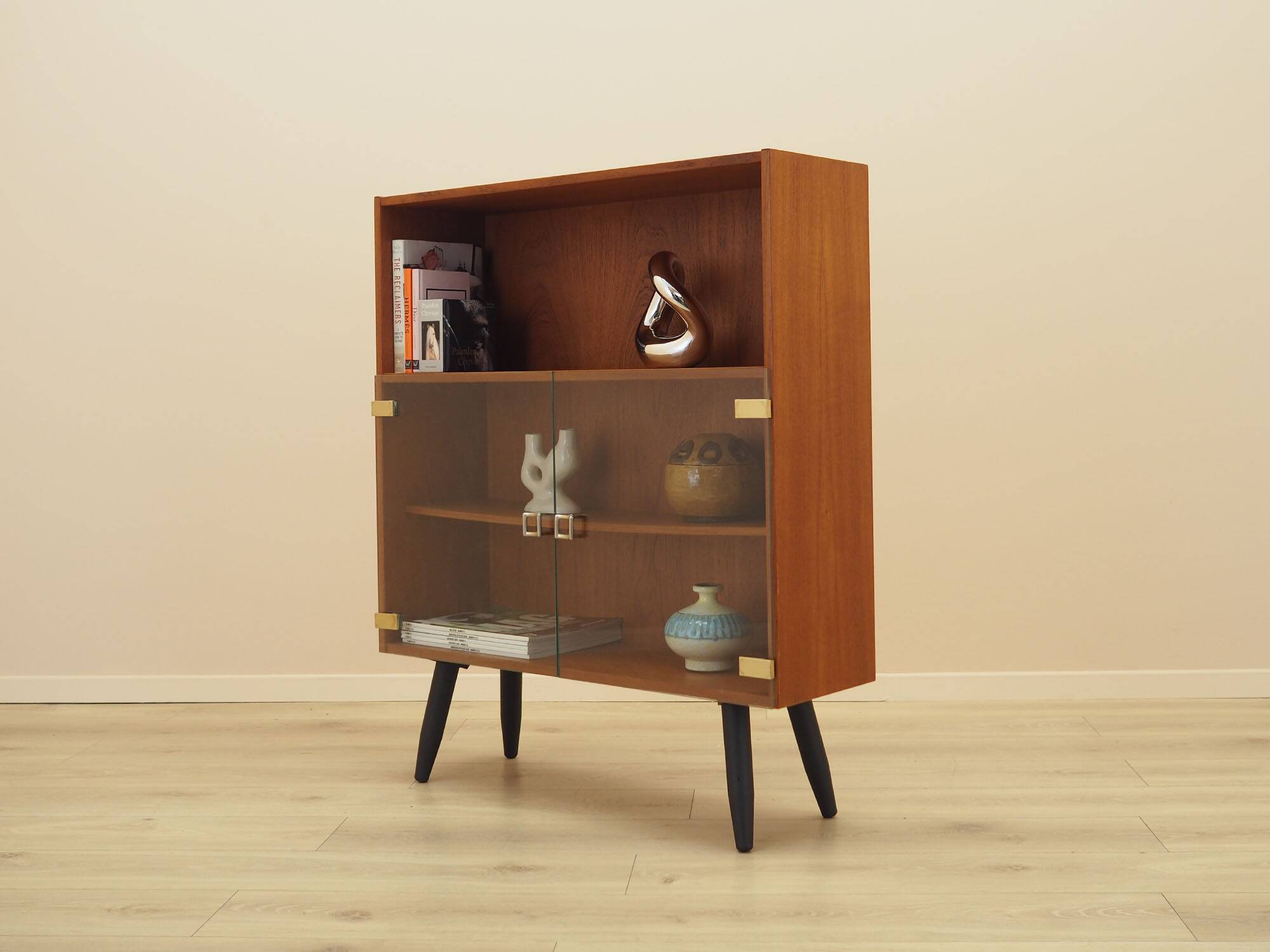 Teak display cabinet with glass doors, Denmark, 1970s