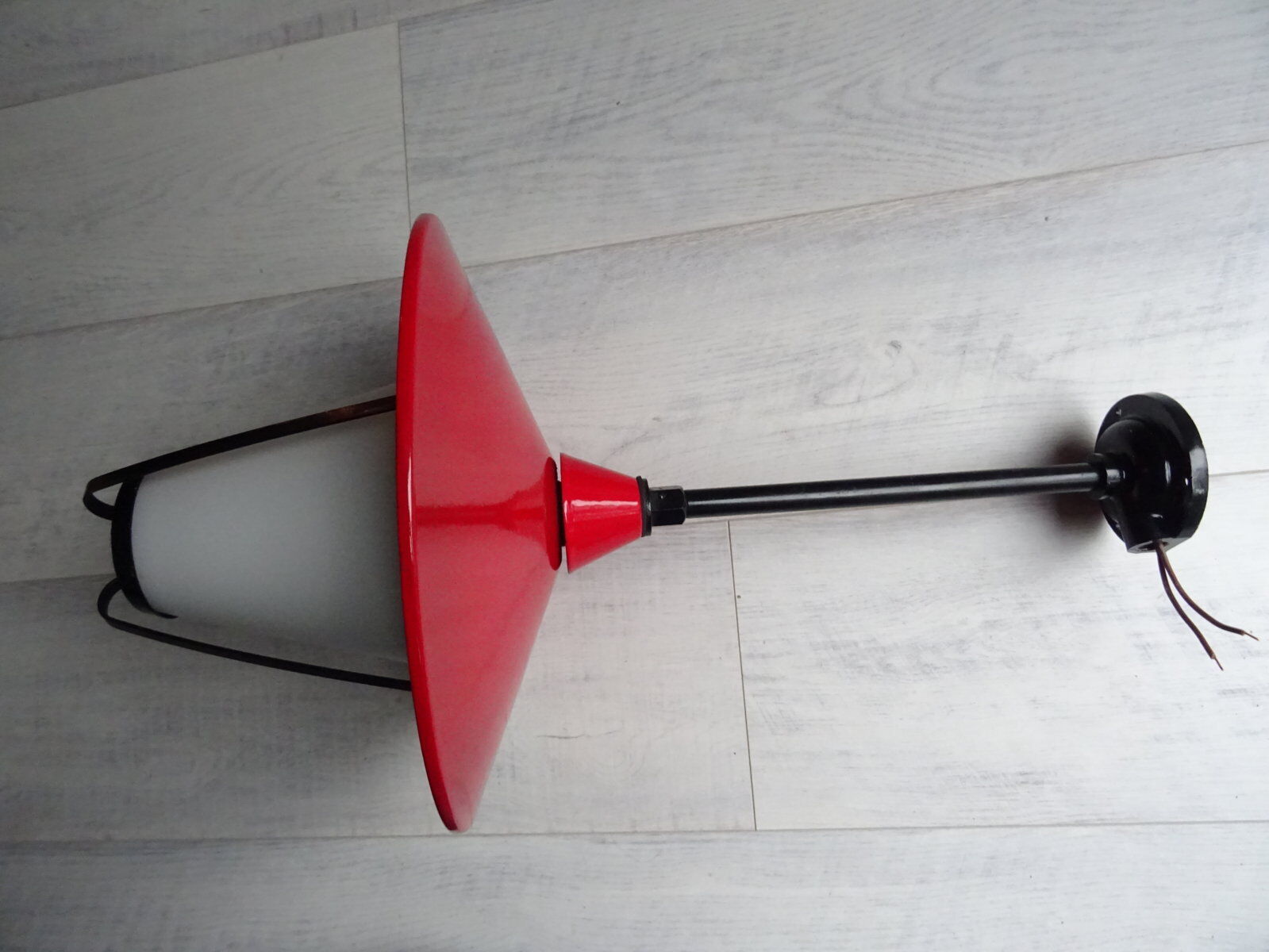 Metal and opaline lantern suspension from the 1960s.