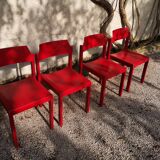 Set of 4 red beech chairs by Rainer Schell 1960