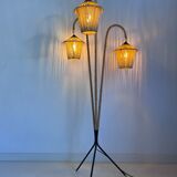 Vintage tripod floor lamp in metal and rope