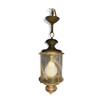 Lad lamp postary or exterior in brass and cut glass