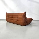 Canapé Togo français en cuir de vachette épais couleur cognac, signé Michel Ducaroy pour Ligne Roset