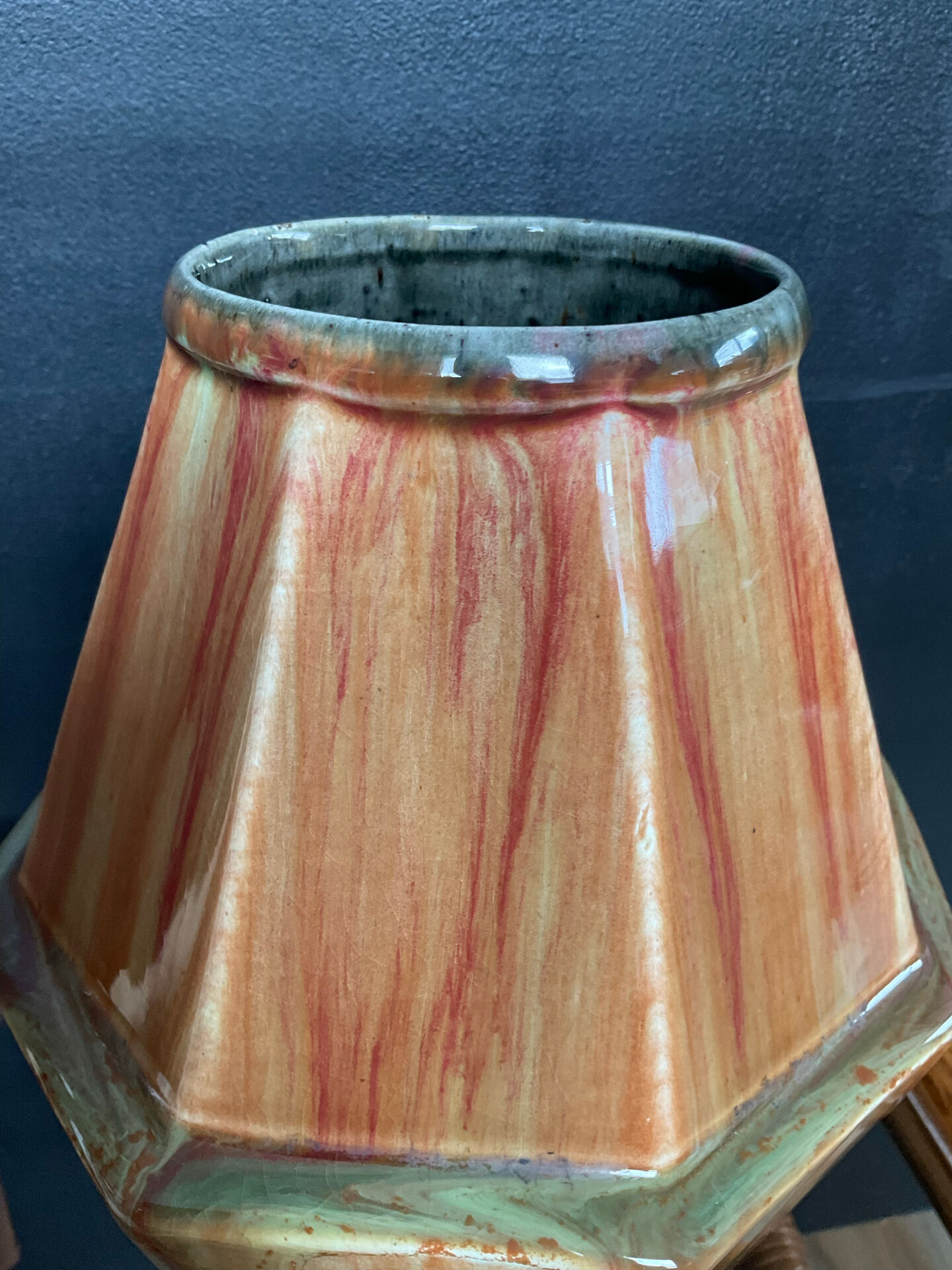 Vase Art Déco octogonal en grès émaillé