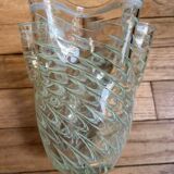 Filigree glass vase in the shape of a handkerchief with a corolla-shaped neck, Murano style