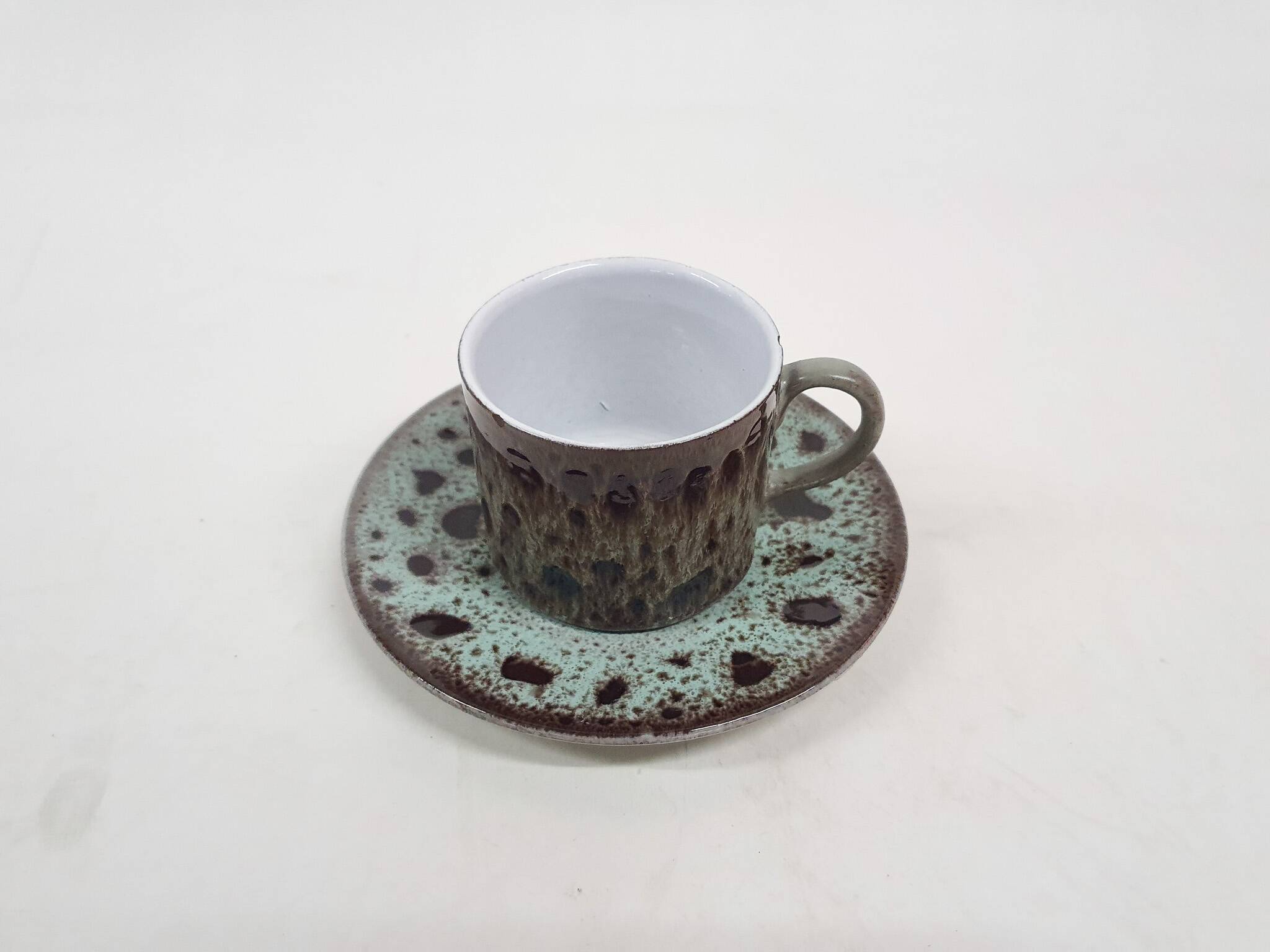 Ceremic lava cup in brown and turquoise, 1970's