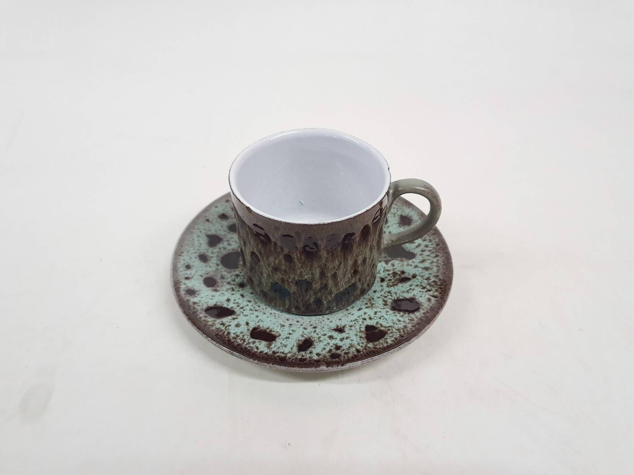 Ceremic lava cup in brown and turquoise, 1970's