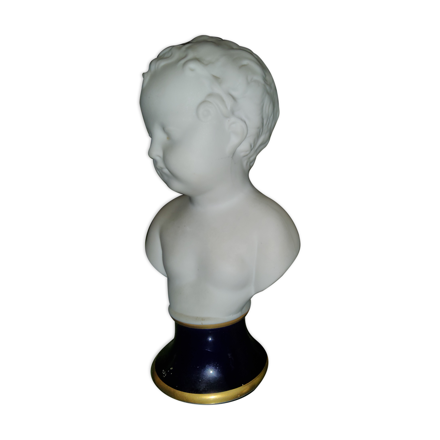 Buste Ancien En Biscuit - Statue Enfant Blanc - Vintage